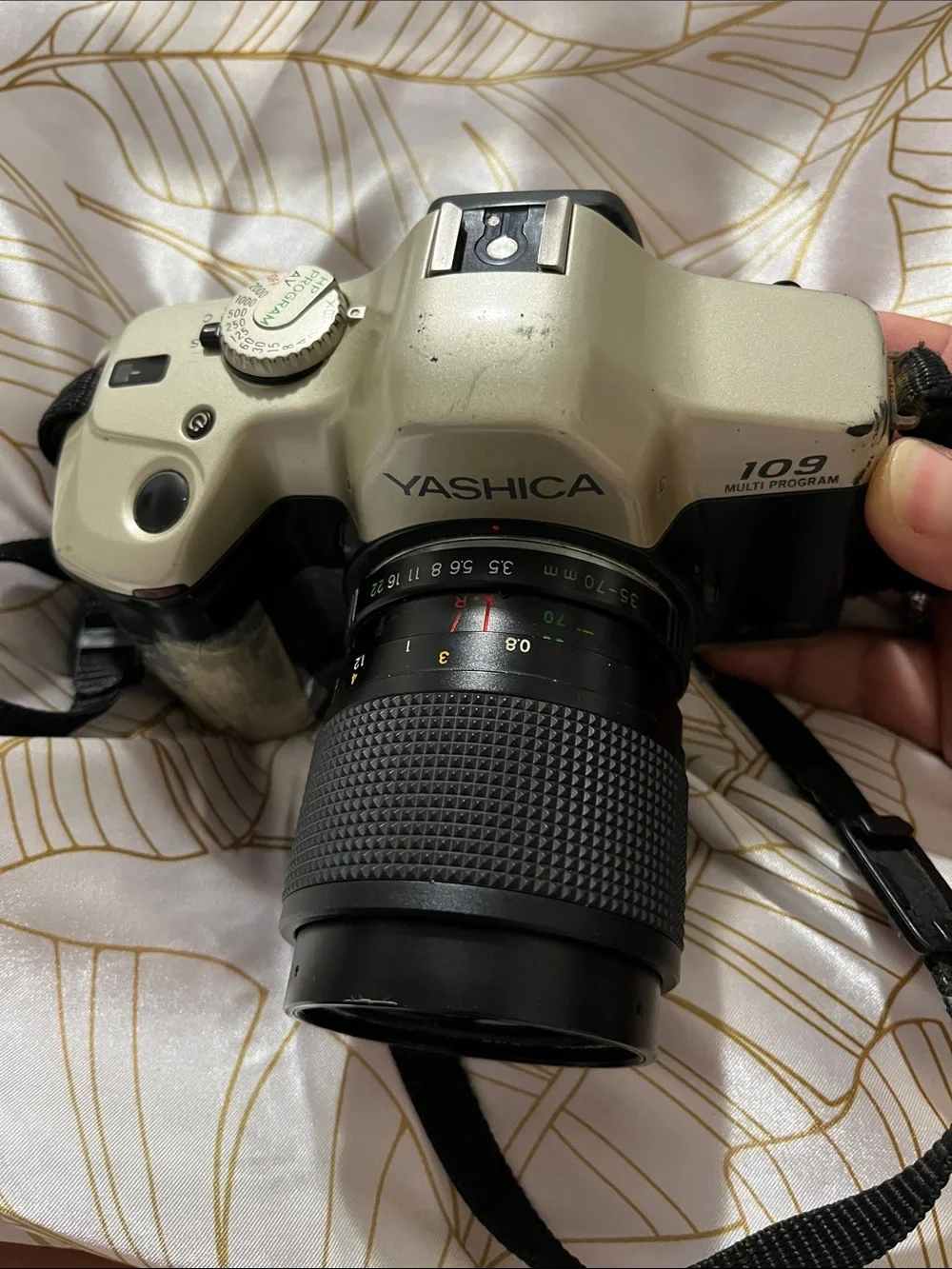 Yashica 35-70mm Camera in White and Black with Zoom Lens